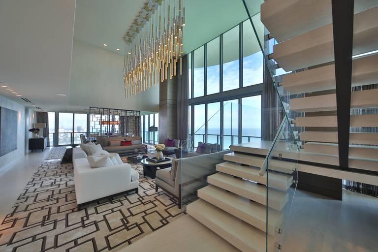 The 9,193-square-foot penthouse — a triplex — starts on the 43rd floor.